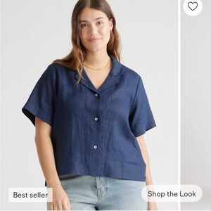 Quince Button Down Linen Shirt - Navy